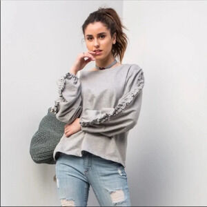 Ruffle Sleeve Heather Grey Sweatshirt